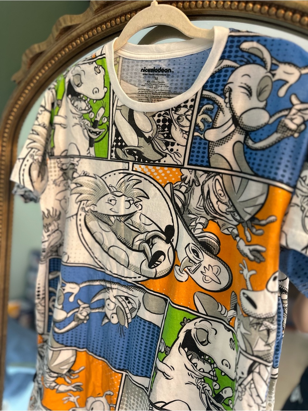 Nickelodeon Short Sleeve Comic Panel Tee - White with Blue, Orange & Green